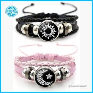 Luminous Sun Moon Couple Bracelets Y2K Vintage Glow Dark Adjustable Leather